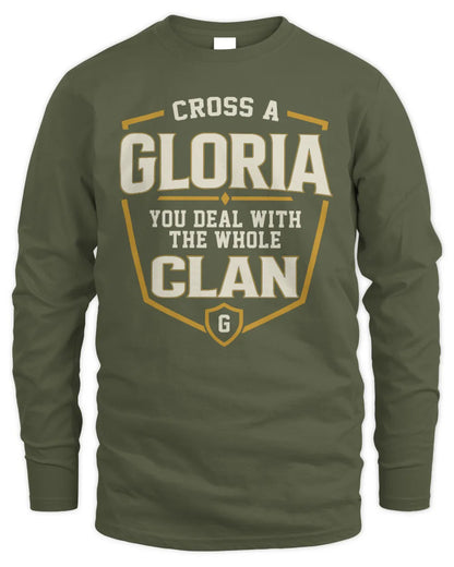 GLORIA NT1-K008 Cross A/An NAME, You Deal With the Whole Clan | Personalized Vintage T-Shirt - Men's Long Sleeved T-Shirt - Military Green