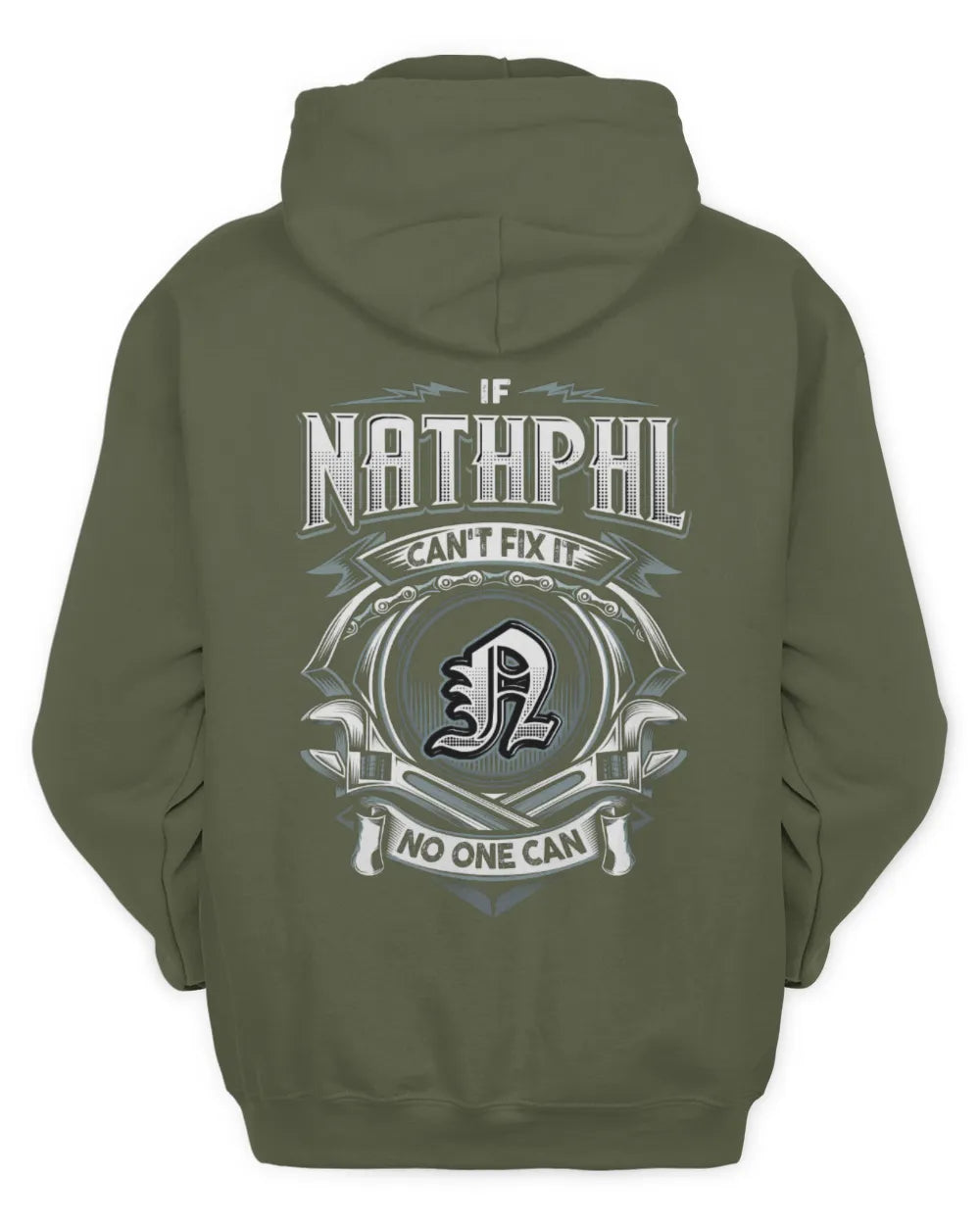 NATHPHL AP81-K4-626 - Personalized Ahmed Quote Apparel “If Ahmed Can't Fix It, No One Can” - Unisex Hoodie - Military Green