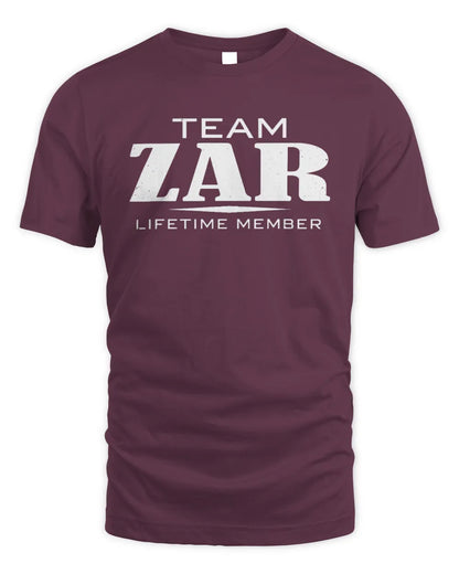 ZAR BL62-K4-128 - Personalized “Team NAME Lifetime Member” - Unisex Standard T-Shirt - Maroon