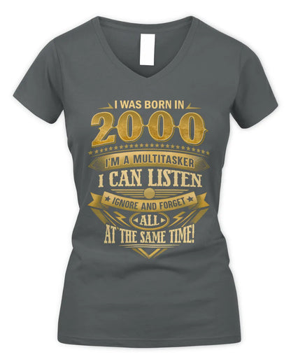 2000 HH89-K2 – Funny Birth Year Multitasker Quote T-Shirt - Women's V-Neck T-Shirt - Charcoal