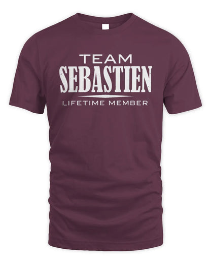 SEBASTIEN BL62-K4-128 - Personalized “Team NAME Lifetime Member” - Unisex Standard T-Shirt - Maroon