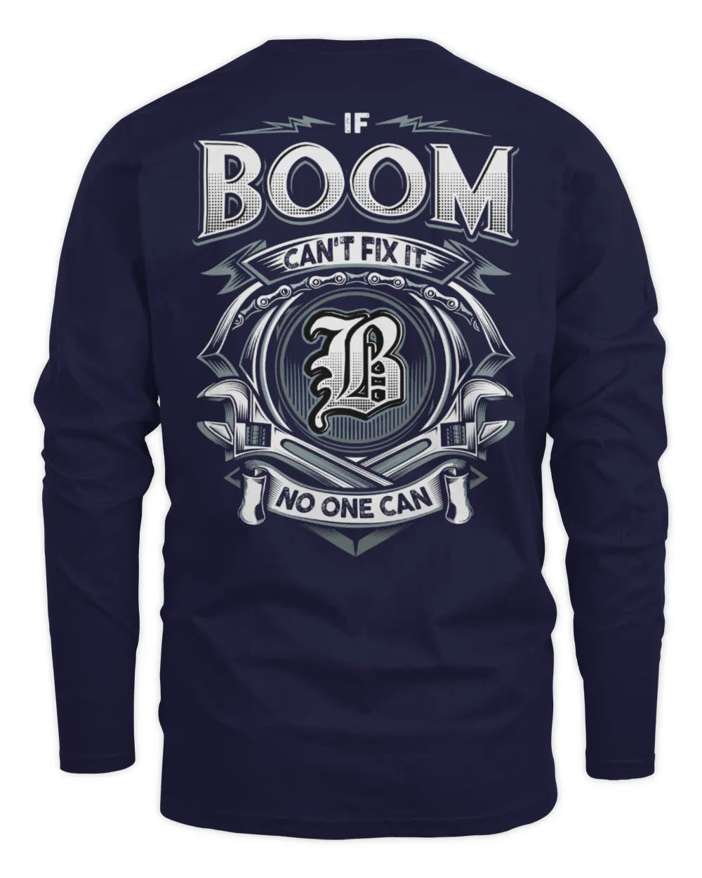 BOOM AP81-K4-626 - Personalized Ahmed Quote Apparel “If Ahmed Can't Fix It, No One Can” - Men's Long Sleeved T-Shirt - Navy