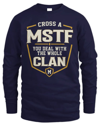 MSTF NT1-K008 Cross A/An NAME, You Deal With the Whole Clan | Personalized Vintage T-Shirt - Men's Long Sleeved T-Shirt - Navy