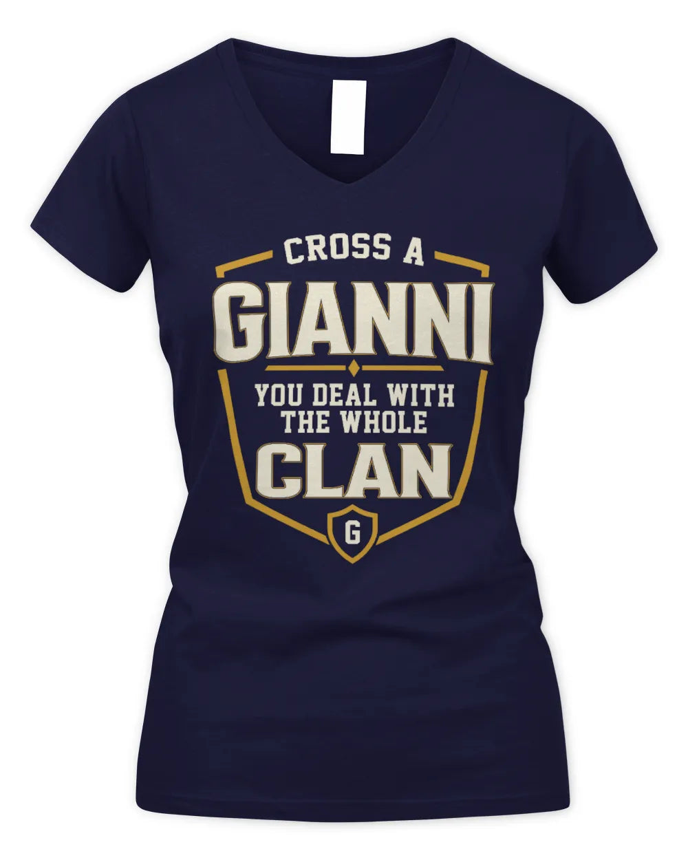 GIANNI NT1-K008 Cross A/An NAME, You Deal With the Whole Clan | Personalized Vintage T-Shirt - Women's V-Neck T-Shirt - Navy