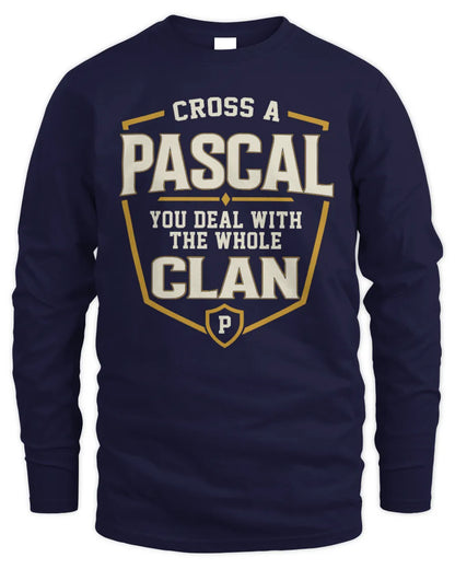 PASCAL NT1-K008 Cross A/An NAME, You Deal With the Whole Clan | Personalized Vintage T-Shirt - Men's Long Sleeved T-Shirt - Navy