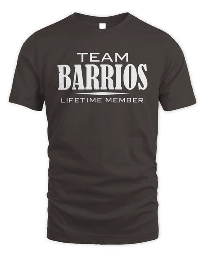 BARRIOS BL62-K4-128 - Personalized “Team NAME Lifetime Member” - Unisex Standard T-Shirt - Dark Chocolate