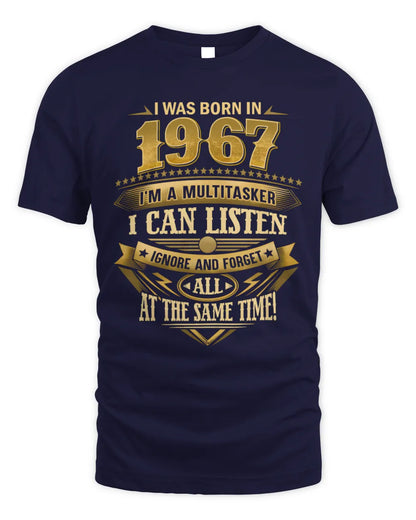 1967 HH89-K2 – Funny Birth Year Multitasker Quote T-Shirt - Unisex Standard T-Shirt - Navy