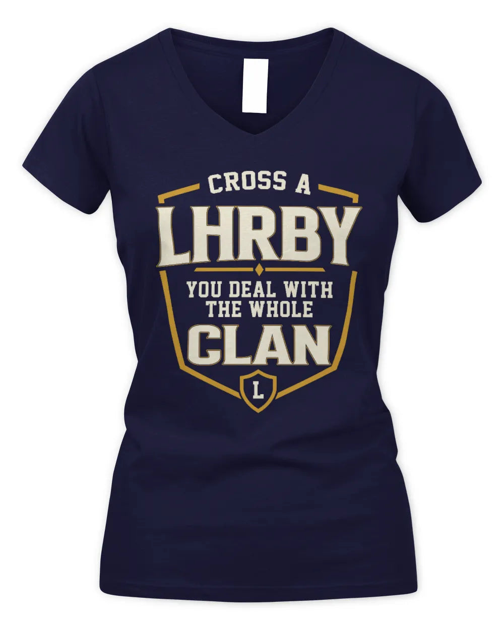 LHRBY NT1-K008 Cross A/An NAME, You Deal With the Whole Clan | Personalized Vintage T-Shirt - Women's V-Neck T-Shirt - Navy