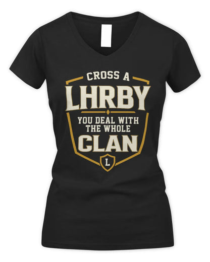 LHRBY NT1-K008 Cross A/An NAME, You Deal With the Whole Clan | Personalized Vintage T-Shirt - Women's V-Neck T-Shirt - Black