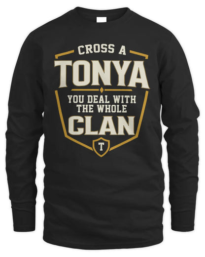 TONYA NT1-K008 Cross A/An NAME, You Deal With the Whole Clan | Personalized Vintage T-Shirt - Men's Long Sleeved T-Shirt - Black