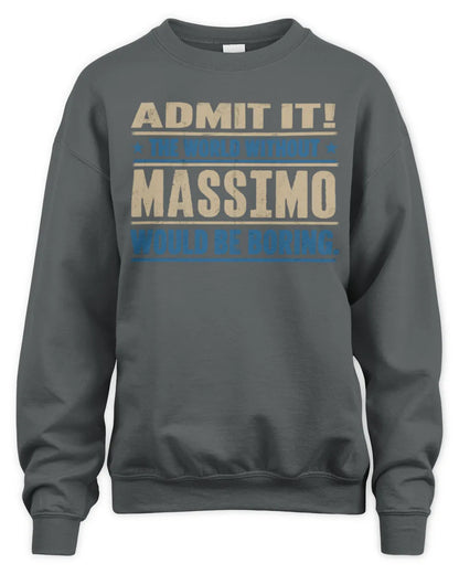 MASSIMO TP68-K2-968 – Personalized Funny Quote Apparel “The World Without NAME Would Be Boring” - Unisex Sweatshirt - Charcoal