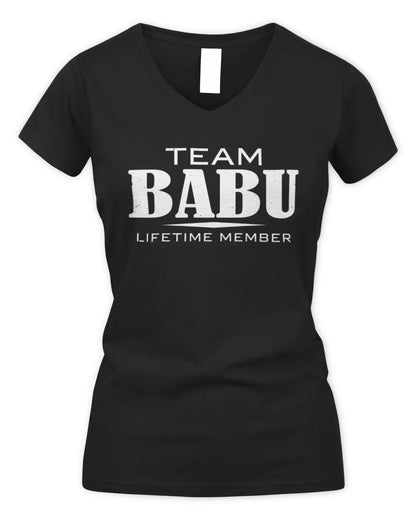 BABU BL62-K4-128 - Personalized “Team NAME Lifetime Member” - Women's V-Neck T-Shirt - Black
