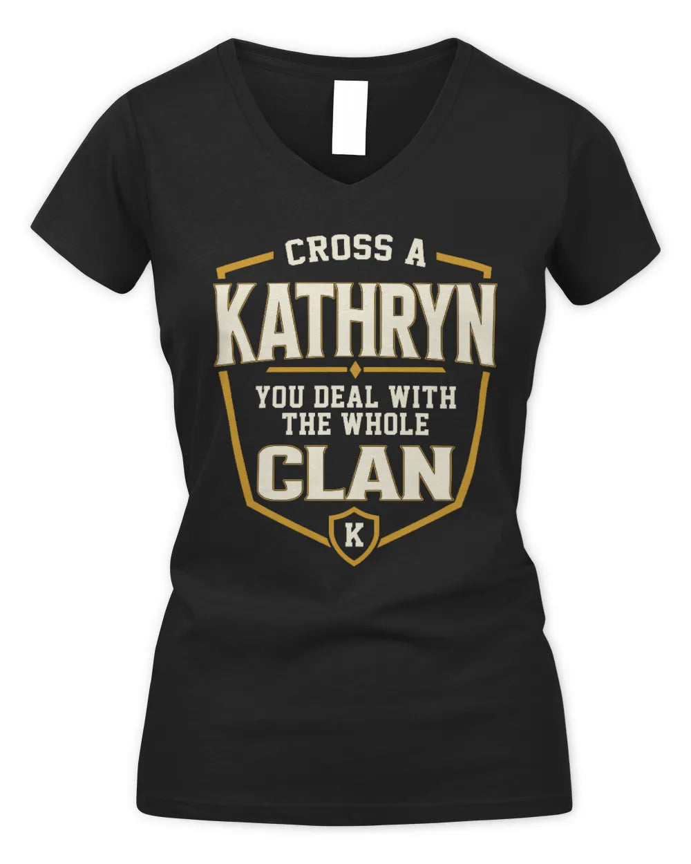 KATHRYN NT1-K008 Cross A/An NAME, You Deal With the Whole Clan | Personalized Vintage T-Shirt - Women's V-Neck T-Shirt - Black