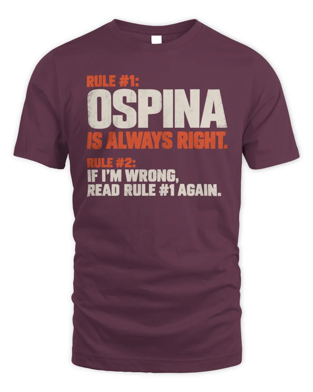 OSPINA NP1-H006 
Always Right Personalized Name T-Shirt – Funny Custom Name Shirt - Unisex Standard T-Shirt - Maroon