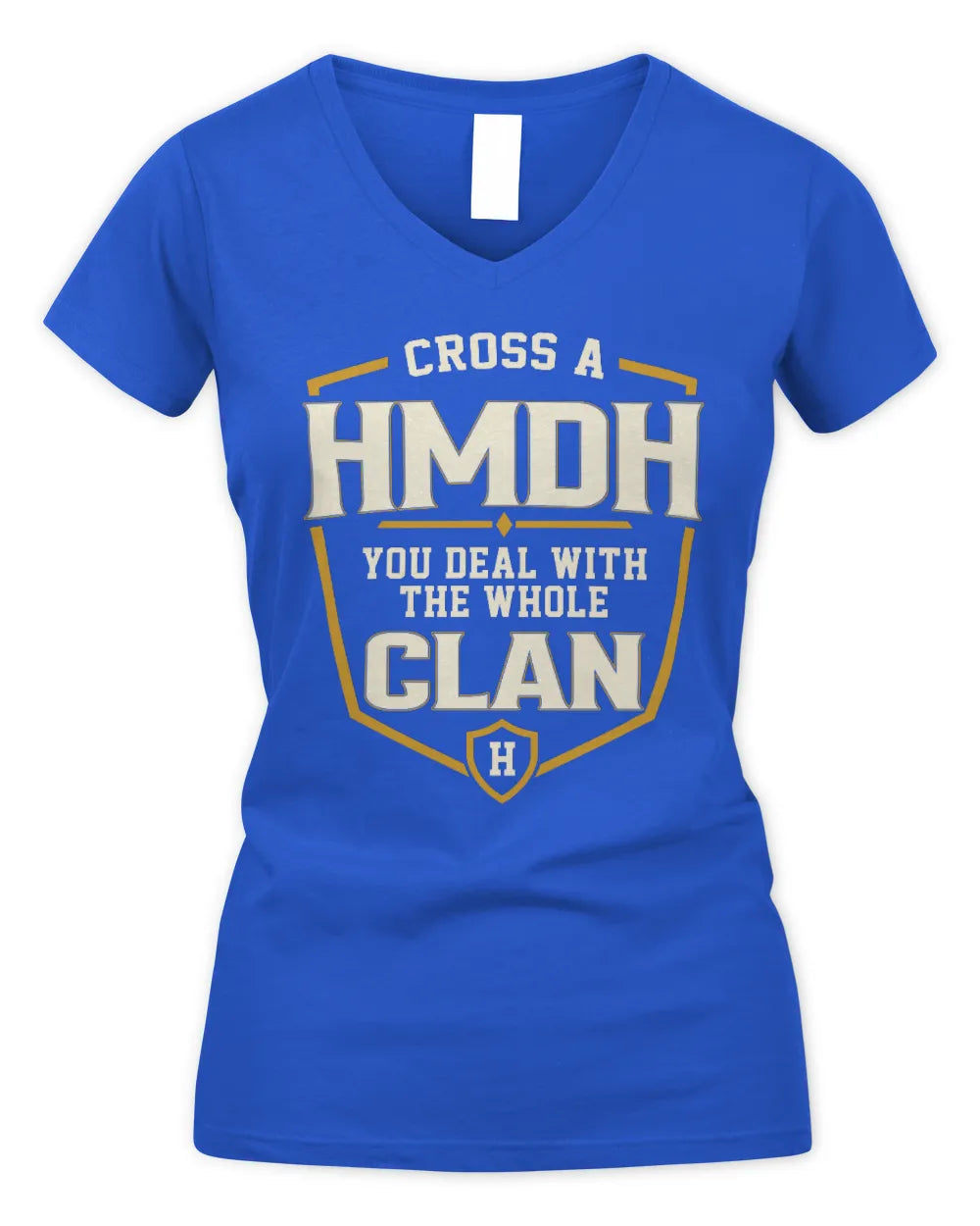 HMDH NT1-K008 Cross A/An NAME, You Deal With the Whole Clan | Personalized Vintage T-Shirt - Women's V-Neck T-Shirt - Royal