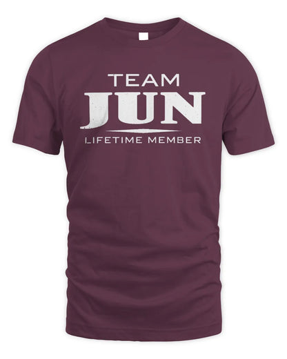 JUN BL62-K4-128 - Personalized “Team NAME Lifetime Member” - Unisex Standard T-Shirt - Maroon