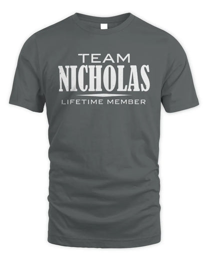 NICHOLAS BL62-K4-128 - Personalized “Team NAME Lifetime Member” - Unisex Standard T-Shirt - Charcoal