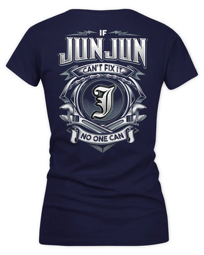 JUNJUN AP81-K4-626 - Personalized Ahmed Quote Apparel “If Ahmed Can't Fix It, No One Can” - Women's V-Neck T-Shirt - Navy