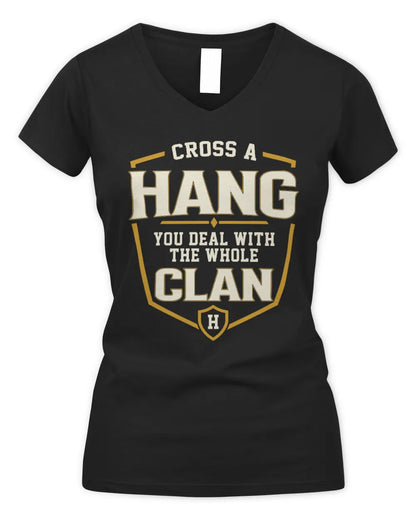 HANG NT1-K008 Cross A/An NAME, You Deal With the Whole Clan | Personalized Vintage T-Shirt - Women's V-Neck T-Shirt - Black