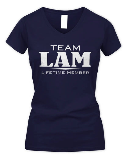 LAM BL62-K4-128 - Personalized “Team NAME Lifetime Member” - Women's V-Neck T-Shirt - Navy