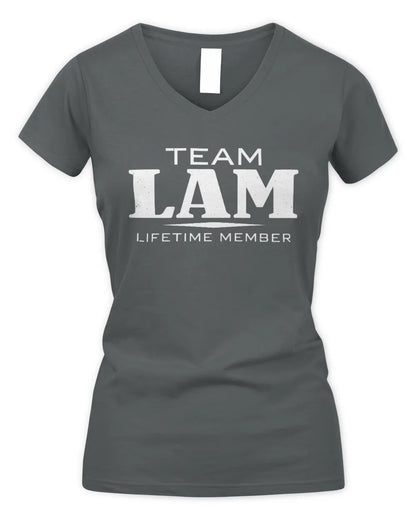 LAM BL62-K4-128 - Personalized “Team NAME Lifetime Member” - Women's V-Neck T-Shirt - Charcoal