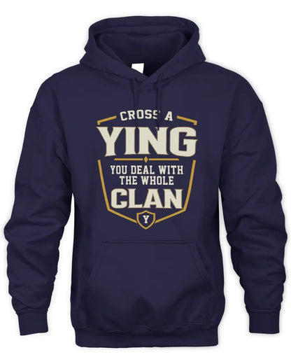 YING NT1-K008 Cross A/An NAME, You Deal With the Whole Clan | Personalized Vintage T-Shirt - Unisex Hoodie - Navy