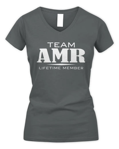 AMR BL62-K4-128 - Personalized “Team NAME Lifetime Member” - Women's V-Neck T-Shirt - Charcoal