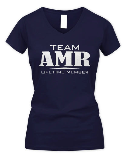 AMR BL62-K4-128 - Personalized “Team NAME Lifetime Member” - Women's V-Neck T-Shirt - Navy
