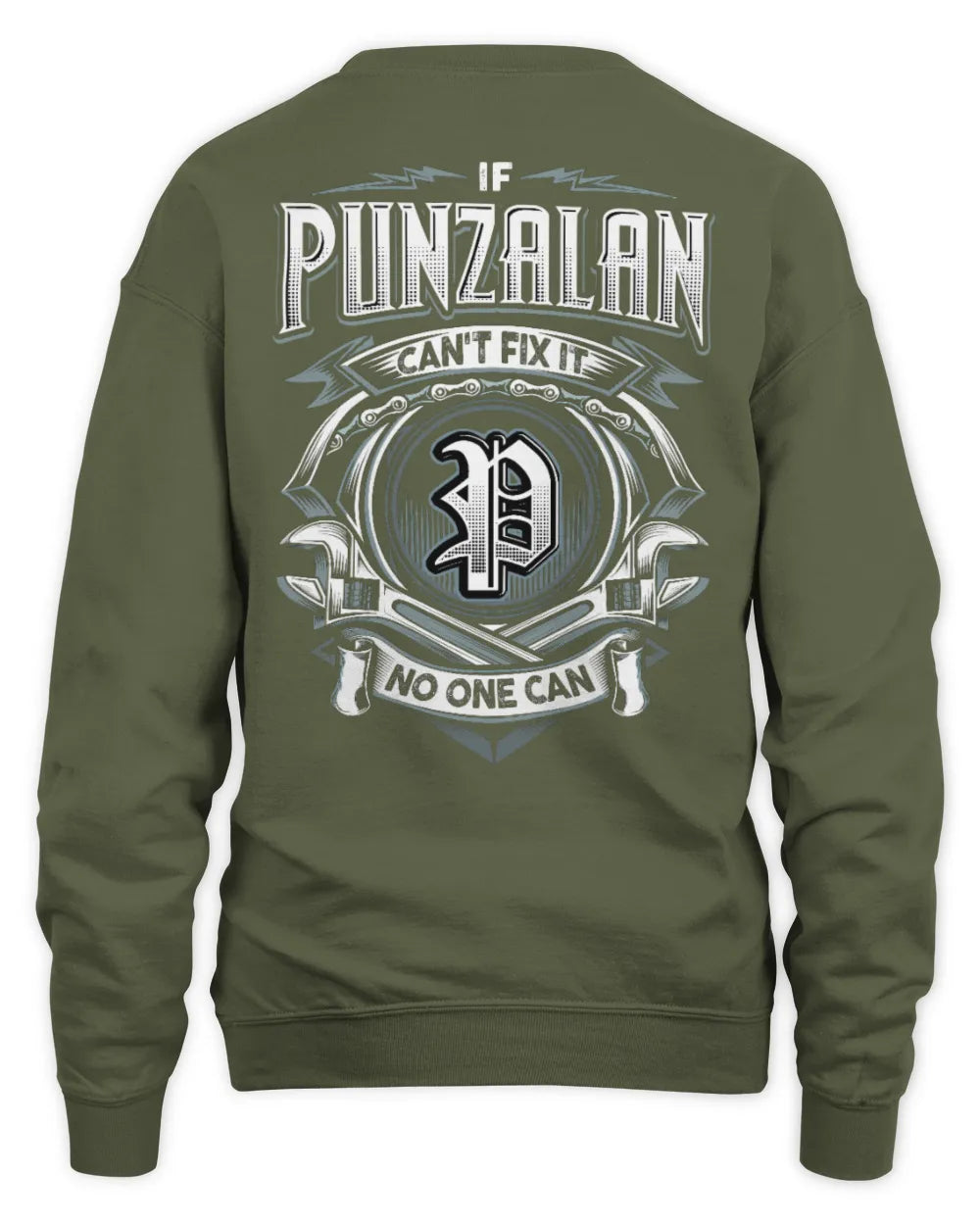 PUNZALAN AP81-K4-626 - Personalized Ahmed Quote Apparel “If Ahmed Can't Fix It, No One Can” - Unisex Sweatshirt - Military Green