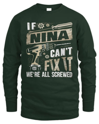 NINA TX03 P02 - Personalized Handyman Mechanic Shirt “If NAME Can’t Fix It, We’re All Screwed” - Men's Long Sleeved T-Shirt - Forest Green