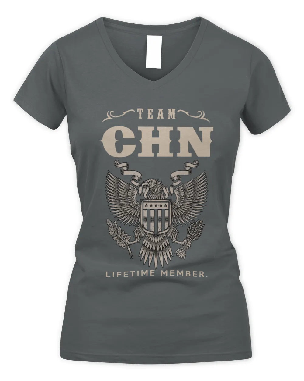 CHN TP06-K82 – Personalized Classic Style Apparel “Team NAME Lifetime Member” - Women's V-Neck T-Shirt - Charcoal