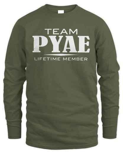 PYAE BL62-K4-128 - Personalized “Team NAME Lifetime Member” - Men's Long Sleeved T-Shirt - Military Green
