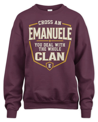 EMANUELE NT1-K008 Cross A/An NAME, You Deal With the Whole Clan | Personalized Vintage T-Shirt - Unisex Sweatshirt - Maroon