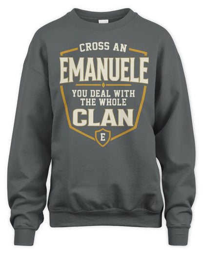 EMANUELE NT1-K008 Cross A/An NAME, You Deal With the Whole Clan | Personalized Vintage T-Shirt - Unisex Sweatshirt - Charcoal