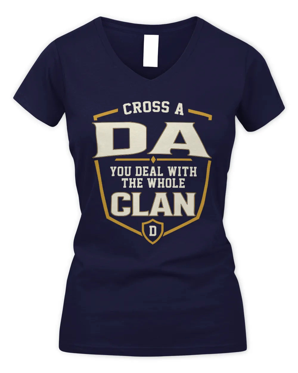 DA NT1-K008 Cross A/An NAME, You Deal With the Whole Clan | Personalized Vintage T-Shirt - Women's V-Neck T-Shirt - Navy