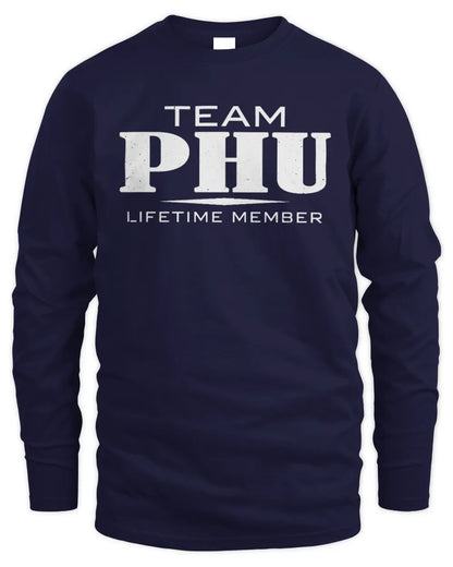 PHU BL62-K4-128 - Personalized “Team NAME Lifetime Member” - Men's Long Sleeved T-Shirt - Navy