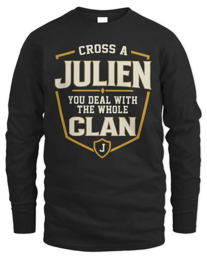 JULIEN NT1-K008 Cross A/An NAME, You Deal With the Whole Clan | Personalized Vintage T-Shirt - Men's Long Sleeved T-Shirt - Black