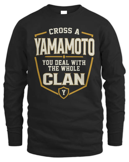YAMAMOTO NT1-K008 Cross A/An NAME, You Deal With the Whole Clan | Personalized Vintage T-Shirt - Men's Long Sleeved T-Shirt - Black