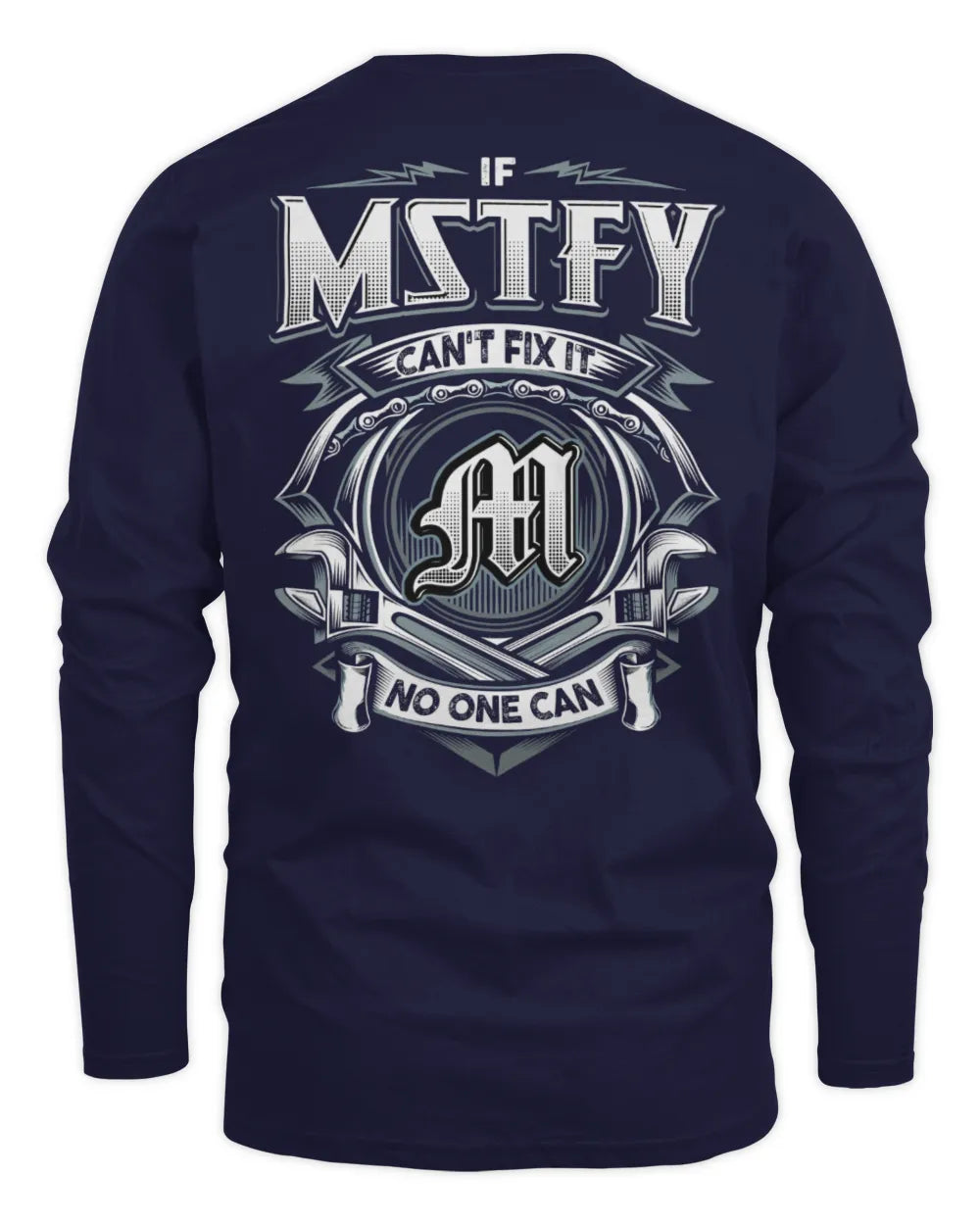MSTFY AP81-K4-626 - Personalized Ahmed Quote Apparel “If Ahmed Can't Fix It, No One Can” - Men's Long Sleeved T-Shirt - Navy