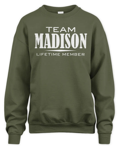 MADISON BL62-K4-128 - Personalized “Team NAME Lifetime Member” - Unisex Sweatshirt - Military Green