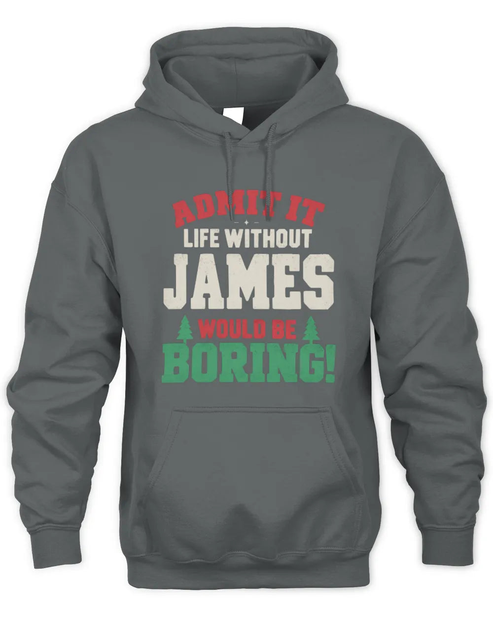 JAMES P5 TH08 Christmas T-Shirt – “Life Without NAME Would Be Boring” - Unisex Hoodie - Charcoal
