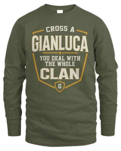 GIANLUCA NT1-K008 Cross A/An NAME, You Deal With the Whole Clan | Personalized Vintage T-Shirt - Men's Long Sleeved T-Shirt - Military Green
