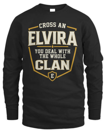 ELVIRA NT1-K008 Cross A/An NAME, You Deal With the Whole Clan | Personalized Vintage T-Shirt - Men's Long Sleeved T-Shirt - Black
