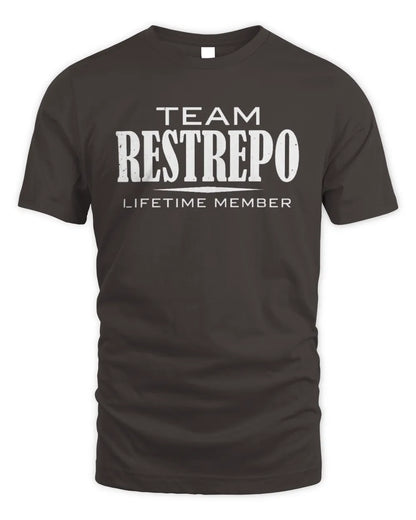 RESTREPO BL62-K4-128 - Personalized “Team NAME Lifetime Member” - Unisex Standard T-Shirt - Dark Chocolate