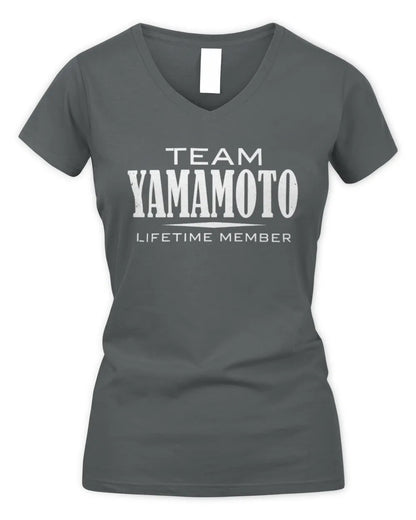 YAMAMOTO BL62-K4-128 - Personalized “Team NAME Lifetime Member” - Women's V-Neck T-Shirt - Charcoal