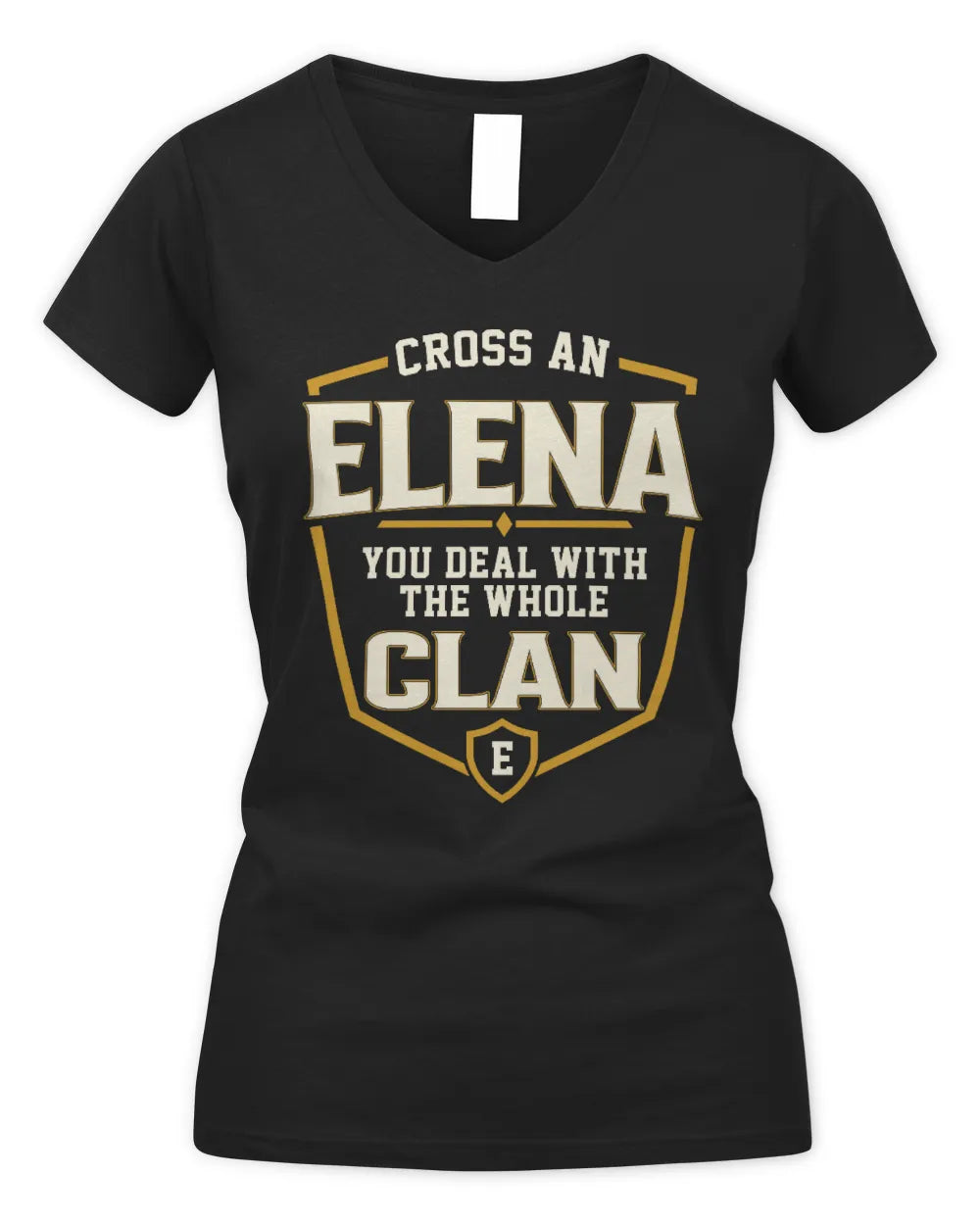 ELENA NT1-K008 Cross A/An NAME, You Deal With the Whole Clan | Personalized Vintage T-Shirt - Women's V-Neck T-Shirt - Black