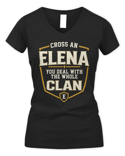 ELENA NT1-K008 Cross A/An NAME, You Deal With the Whole Clan | Personalized Vintage T-Shirt - Women's V-Neck T-Shirt - Black