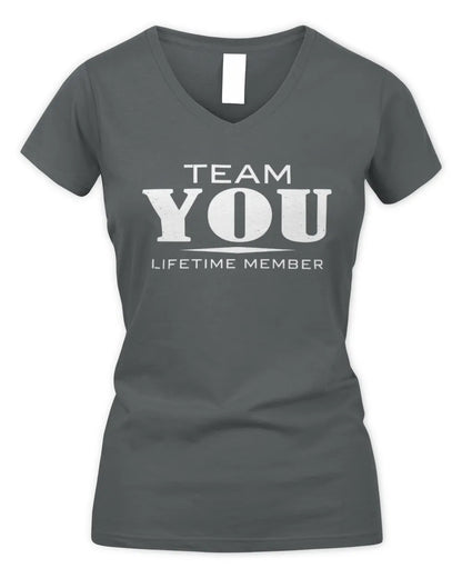 YOU BL62-K4-128 - Personalized “Team NAME Lifetime Member” - Women's V-Neck T-Shirt - Charcoal