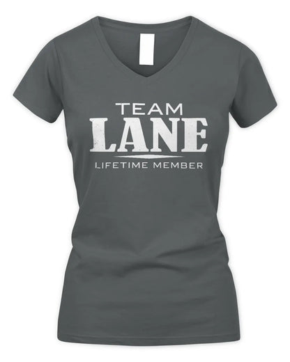 LANE BL62-K4-128 - Personalized “Team NAME Lifetime Member” - Women's V-Neck T-Shirt - Charcoal