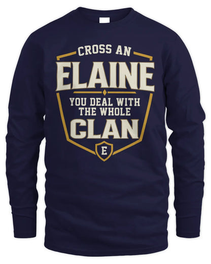 ELAINE NT1-K008 Cross A/An NAME, You Deal With the Whole Clan | Personalized Vintage T-Shirt - Men's Long Sleeved T-Shirt - Navy